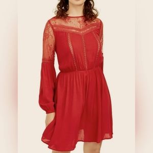 NWT American Rag Jr's lace accented, knee length dress, deep red dress, Sz XL